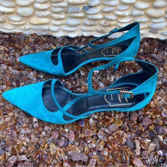 Roger Vivier Paris Teal Blue Suede Shoes/Sandals. Size 8.5. Made in Italy. EUC! - Picture 5 of 10